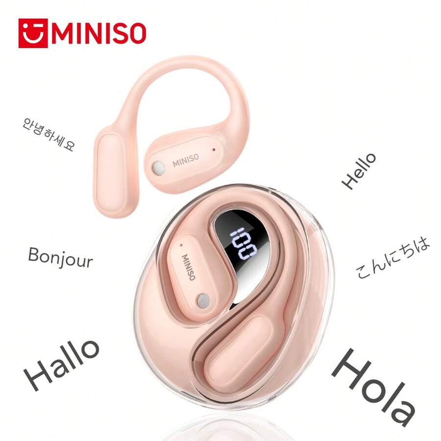 Miniso MS190 人工智能翻译无线耳机 AI 对话模式，支持 150 种语言翻译，长续航播放 Pro-Advanced 音效，远程连接耳机，内置麦克风，适合学习、商务、运动使用 - Pink MS190 Ai - 查看 1