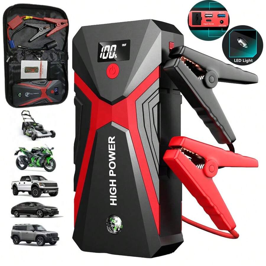 12V 3000A Intelligent Car Battery Charger 8.0Gas/6.0 Disel Car Motorcycle Battery Charging Unit Emergency Vehicle 21800mAh Power Battery Repair Jump Starter 18W Quick Charge Led Flight - Red - View 1