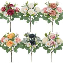 1 Stück künstliche Blumenbestickung, Seidenrosen Strauß, elegant und realistisch, Arrangement aus Seidenblumen für Innenräume, Vase für Esszimmertisch, Brautstrauß, Hochzeitsdekoration, Frühlingsdekoration, Klassenzimmerdekoration, Hochzeitsbogen, Blumenwand, Handblume, Kopfschmuck Kranz, Vase Dekoration