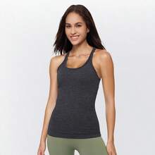 Yoga Racerback Tank Top For Women With Built In Bra,Women's Padded Sports Bra Fitness Workout Running Shirts - 藍色石墨 - 查看 5