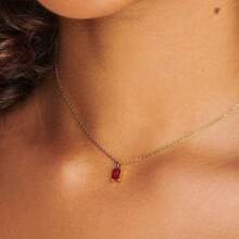 CIREY 18K Gold Plated Rectangle Birthstone Pendant Necklace With Colorful Cubic Zirconia For Women, Titanium Steel