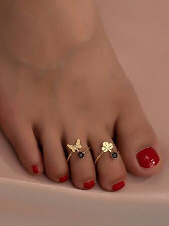 2件套欧美海滩度假蝴蝶叶镶嵌宝石脚环