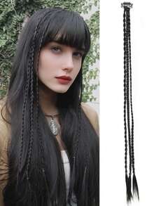 1pc Braid Hair Clip In Hair Extensions Blode Brown Black Clip Hairpieces Synthetic Fiber Hair Extensions Women Party Daily Wear - Multicolor - View 27