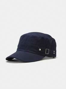 1pc Unisex Rivet Embellished Military Cap, Adjustable Brim Sun Hat, Suitable For Climbing, Vacation And Daily Use