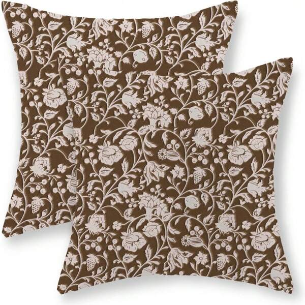 2PCS Brown Linen Pillow Cover, Vintage Brown Floral Sofa Cushion Cover, Floral Printed Square Pillow Cover, Suitable For Decorating Sofas, Living Rooms, Bedrooms, Outdoor Balconies, And Terraces. Single-Sided Printing, Pillow Insert Not Included (16 Inches X 16 Inches, 18 Inches X 18 Inches, 20 Inches X 20 Inches).