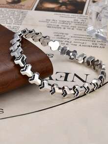 1pc Zirconia Inlaid Retro Small Crowd Design Couple Bracelet, High-End Hip Hop Style Gift - E035 - View 2