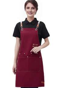 1 pieza Delantal de chef para hombres y mujeres con bolsillo, profesional para cocinar - Ajustable - Delantal de peto, resistente al agua y al aceite, usado en tiendas de leche con té, pastelerías, restaurantes de sushi, restaurantes occidentales, salones de uñas, floristerías, fruterías, cafeterías