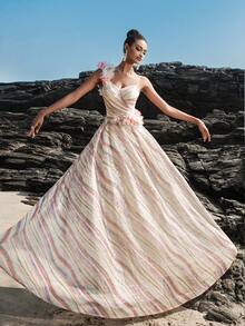 Gorgeous Asymmetry Neck Rainbow Contrast Sequined Evening Party Dress, Prom Evening Dresses Gown, Wedding Guest Dress For Women, Graduation, Dinner, Boho Dresses - Multicolor - View 2