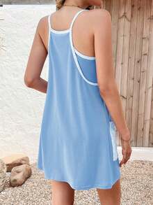 Summer Mini Tennis Romper For Women With Built In Shorts Athletic Casual Vacation Dress - 藍色 - 查看 3