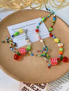 Bộ 2 chiếc/Bộ vòng cổ và vòng tay hạt cườm hình quả táo và ngôi sao nhiều màu Dopamine dễ thương dành cho nữ - Đầy màu sắc - Xem 6