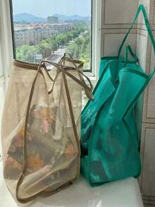 1pc Spacious Beach Bag, Lightweight Transparent Women Tote Bag, Mesh One Shoulder Crossbody Bag, Fashion Versatile Shopping Bag