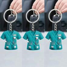 2D Flat, Adorable Dentist Uniform Keychain, Ideal Gift For Dental Professionals And Friends, Waterproof Acrylic, Designed With Blue And Green Shirts And Dental Tools, Bag Accessory, Keychain Car Accessories Bag Charm School Cute Goth Y2k