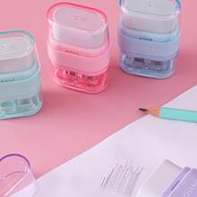 1pc Random Color Creative Stationery 2-In-1 Pencil Sharpener & Eraser, Morandic Color, Portable Mini Dual Hole, Novelty Stationery, School Supplies, Back To School, Holiday Gift, Office Supplies, Christmas, Halloween Gift - Multicolor - View 7