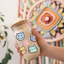 5 adesivos de copo de vidro DTF UV com gatinho fofo, adesivos de cristal 3D à prova d'água e resistentes a arranhões, adequados para copos de vidro de 473 ml, canecas, artesanato, ótima opção para decorar itens pessoais! (11,9 cm x 24,9 cm)