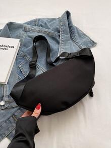 运动斜挎胸包爆款女士简约全包饺子包日系大容量休闲手机腰包 - 黑色 - 查看 6