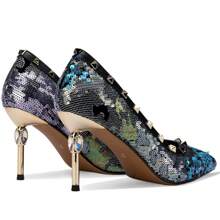 TDD Floral High Heels For Women Stiletto Pointed Toe Pumps Closed Toe Dressy Comfortable Sexy Elegantes Wedding Slip On Formal Prom Sparkly 3 Inch Pump