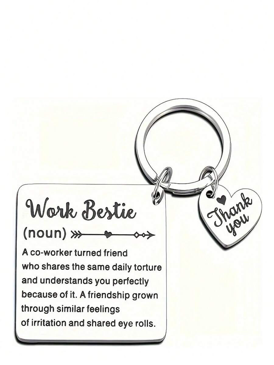 Stainless Steel Keychain With Heart Charms - Perfect Gift For Farewell, Retirement For Co-Workers Or Boss Car Accessories Bag Charm Backpack For School - Silver - View 1