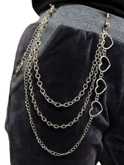 1 Peça Corrente de Calça de Metal com Design de Coração Prateado Multicamadas, Adequada para Usar com Calças no Verão, Escola, Outono, Halloween