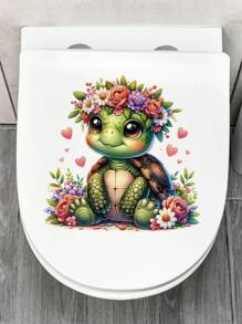 Pegatina decorativa pintada a mano con una linda tortuga marina para el tanque del inodoro, accesorios de decoración de baño, calcomanías florales para el tanque del inodoro, decoración del hogar, pegatinas, vinilos decorativos para el hogar, artículos de decoración de primavera para renovar tu hogar, pegatinas de decoración de ramas, regalos para cumpleaños y graduación