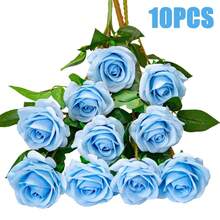 50朵仿真蓝色玫瑰花，假玫瑰，适用于DIY婚礼花束、餐桌摆饰、新娘送礼会、情人节装饰、婴儿派对、家居装饰、客厅、餐桌、墙面装饰 - 淺藍色 - 查看 10