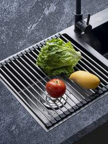 Creative Silicone And Stainless Steel Dish Drainer For Fruits And Vegetables, Silicone Dishcloth Storage Rack For Kitchen Sink, Kitchen Tools. - Multicolor - View 1
