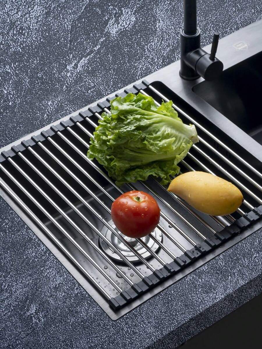 Creative Silicone And Stainless Steel Dish Drainer For Fruits And Vegetables, Silicone Dishcloth Storage Rack For Kitchen Sink, Kitchen Tools. - Multicolor - View 1
