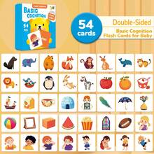 54 张/盒，英语课堂学习单词闪卡，基础认知卡，卡通卡片，学龄前儿童益智玩具，动物卡片，采用优质材料设计，适合小手，学生，文具，学校用品，返校礼物，男孩和女孩生日礼物，益智玩具，生日，儿童派对礼物 - 彩色 - 查看 10