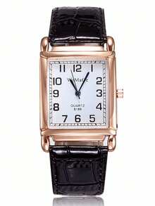 奢华时尚方形表盘玫瑰金休闲石英腕表，搭配真皮表带，男女皆宜，是馈赠佳品。 - 黑色 - 查看 4