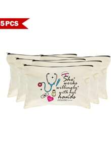 1 Peça / 5 Peças / 10 Peças Bolsa de Lona com Tema de Enfermeira, Bolsa com Zíper, Bolsa de Kit de Sobrevivência, Bolsa Medicinal, Impressão de Padrão de Letra/Flor/Onça/Coração/Arco-íris, Bolsa Divertida para Maquiagem, Bolsa de Toucador Portátil para Viagem, Organizador de Maquiagem, Bolsa Cosmética, Bolsa de Higiene, Coleção de Banheiro, Coleção de Quarto, Grande Capacidade