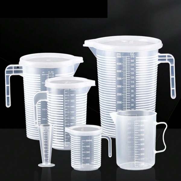 1 pezzo Tazza di misurazione graduata trasparente in plastica, tazza per miscelazione ad alta capacità con coperchio, becher da laboratorio da cucina per cottura