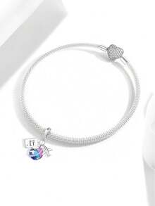 1pc Sun & Moon Heart Shaped Pendant, Suitable For DIY Bracelet, Women Jewelry - Silver - View 11