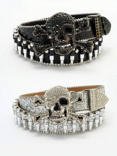 1pc Men's Multicolor Skull Shape Bullet Buckle Street Fashion Punk Hip-Hop Leather Belt