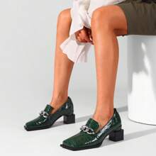 TDD Loafers For Women Patent Leather Buckle Square Toe Chunky Block Dress Slip On Wide Casual Comfortable Dressy High Heels Ladies Comfort Moccasins Elegantes 2 Inch Shoes