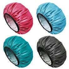 Gorro de ducha para hombres, gorro de pelo reutilizable impermeable de doble capa de satén EVA para mujeres pelo largo (todo negro 4 Pack) - Rosa Rojo-Verde-Azul-Negro - Ver 2