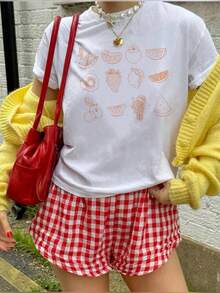 T-shirt mode ample pour femmes avec imprimé de combinaison de fruits, printemps/été