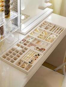 1/5 Stück beige Schmuckschalen, leere Schmuckschalen, Ring & Halsketten Aufbewahrungsschale, rechteckiger Schmuckorganizer, Schmuckausstellungsschale, Schubladenteiler Schmuckaufbewahrungsschale Sommerlagerung Geschenkorganizer - Beige - Übersicht 3