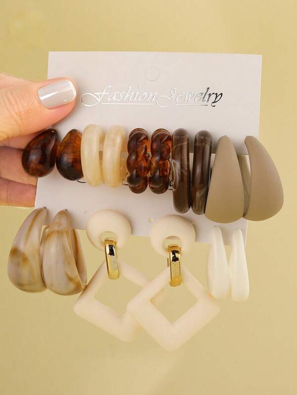 3pairs-8pairs/Set Classic Vintage Style Personalized C-Shaped Earring Sets With Asymmetrical Surface Texture, Warm Color Suitable For Women's Fashionable Dressing