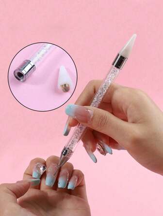 1-Piece Dual-Ended Nail Art Dotting Pen With Detachable Silicone Tips A Two-In-One Tool For Rhinestone Placement & Floral Designs, Portable For Home Use (Nail Art Supplies)