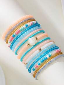 17 Stücke Boho Strand Stil bunte Harz Perlen, Muschelperlen Armband Set für Frauen