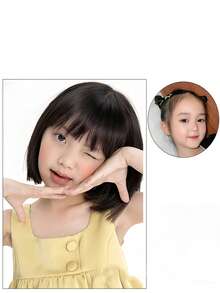 Kids Short Hair Fei-Show Synthetic Heat Resistant Fiber Black Bob Wig With Flat Bangs Modern Show Cosplay Halloween Carnival Wigs - Black - View 4