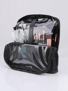 1pc Large Capacity Vertical Handheld Foldable Portable Travel Makeup Organizer Bag, Professional Makeup Artist Cosmetic Brush Case - Multicolor - View 1