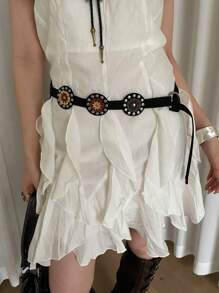 1 pieza Cinturón de mujer de estilo bohemio con decoración de remaches de piel de imitación de varios colores, para verano
