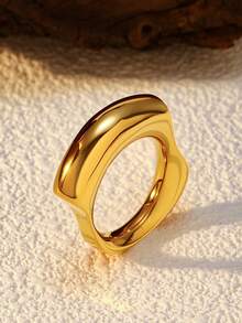 1 件休闲度假风格女士戒指，设计有贝壳、心形、笑脸等各种形状，镀 18k 金，采用不锈钢材质，适合女性日常度假佩戴 - 金黃色 - 查看 20