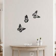 3 PCS Metal Butterfly Wall Sculpture, Classic Style Indoor/Outdoor Hanging Decor, Black Iron Wall Art Decor For Garden Fence Bedroom Kitchen Living Room Dining Room Office