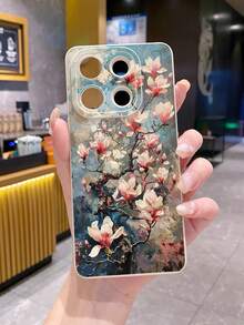 1pc Floral Pattern Oil Painting Phone Case, Shock Resistant Compatible With IPhone, /Compatible With Galaxy, Compatible With Infinix, Compatible With Redmi, Compatible With OPPO, Compatible With VIVO, Compatible With Realme Waterproof Anti-Fall Scratch Resistant - Beige - View 3