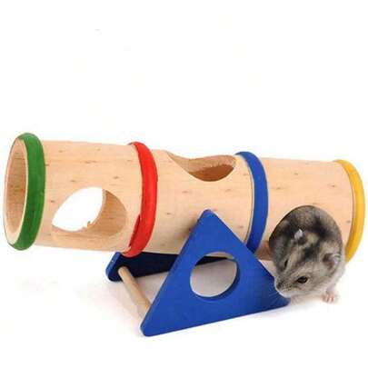 1 件木制仓鼠跷跷板隧道管桶攀爬咀嚼玩具龙猫仓鼠藏身处无味适用于豚鼠老鼠沙鼠和其他小动物（跷跷板隧道）