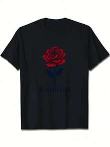 ST GEORGES DAY Rose Design Pure Cotton Women's T-Shirt Comfort Fit - màu đen - Xem 1