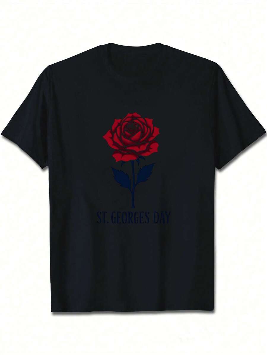 ST GEORGES DAY Rose Design Pure Cotton Women's T-Shirt Comfort Fit - màu đen - Xem 1