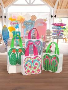 12pcs Hawaiian Beach Tote Bags - Non-Woven Fabric Summer Party Favor Bags With Handles, Tropical Flip-Flop & Starfish Designs For Luau, Birthday, Pool Party Decorations (Vibrant Colors), Poolside Gift Bags | Themed Party Bags | Sturdy Handles, Beach Accessories - Multicolor - View 3