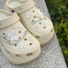 10pcs/Set DIY Shoe Decoration Charms - Pearls, Butterfly, Chain Decor For Clogs, Removable Shoe Ornaments